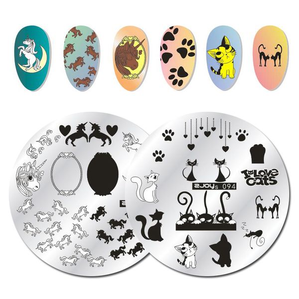 

wakefulness cartoon anima pattern nail art stamping plate unicorn cat fish image template stamp manicure nail stencils, White