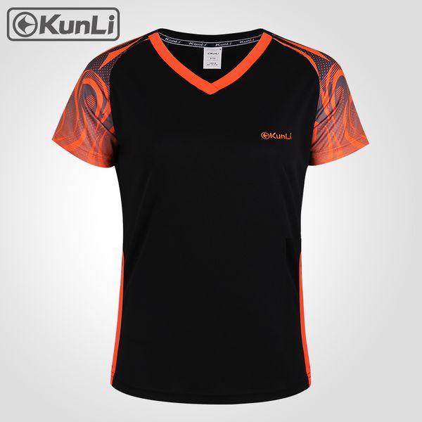 

kunli short tennis shirt women outdoor sports badminton clothing running clothing t-shirt basketball volleyball shirt, Black;blue