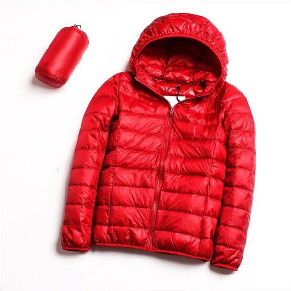 

2020 women's white duck down pure color hooded zipper down jacket keep warm lightweight jacket oversize s-8xl, Black