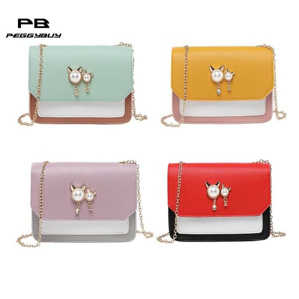 

pearl decor flap shoulder handbags pu leather women chain crossbody bags