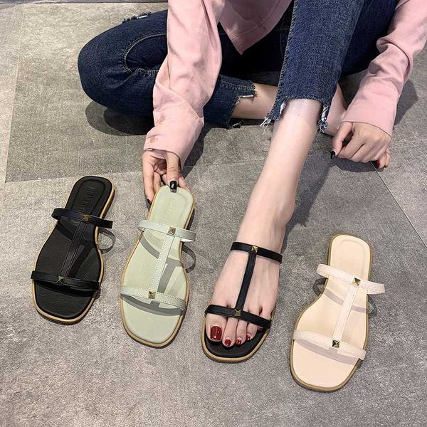 

shoes woman's slippers shale female beach lady rivet slides fashion 2020 flat sabot girl soft rubber basic pu shoes, Black