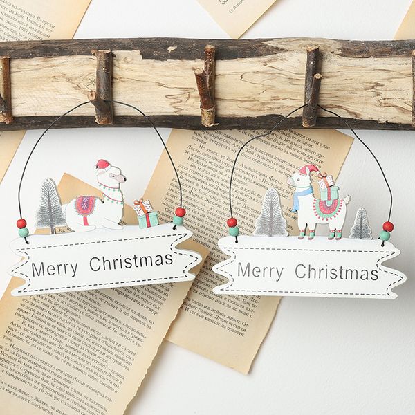

1pc alpaca christmas wooden pendants ornaments door hanging diy xmas tree ornaments home decor gifts christmas decorations