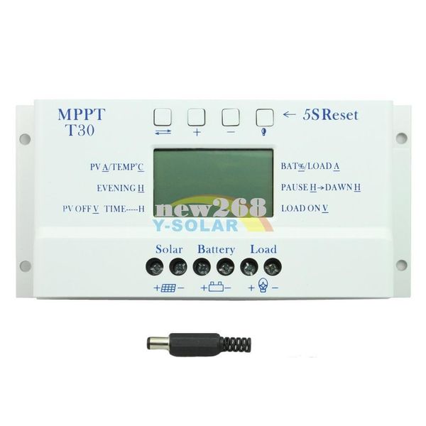 Freeshipping YENI MPPT T30 Güneş Kontrol LCD ekran CE sertifikalı Işık ve çift zamanlayıcı kontrol Gerilimi ayarlanabilir 30A 12 V 24 V otomatik çalışma