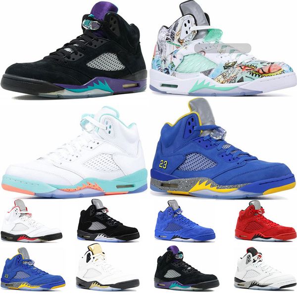 

Hot Mens basketball shoes 5s white cement black grape fresh prince International Flight olympic-gold wings sports sneaker trainers big size