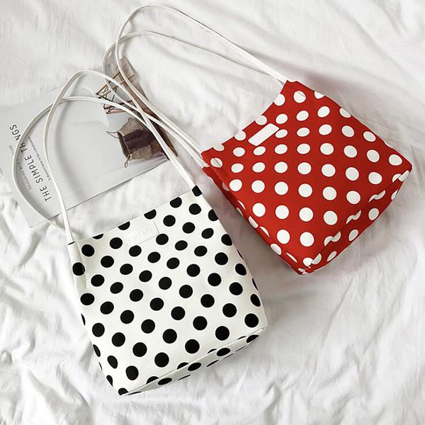 

2019 ladies handbags cloth canvas tote bag crossbody mini messenger bag white wave point fashion women's shoulder bags