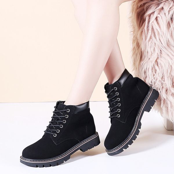 

2019 women boots suede leather winter ankle boots women warm fur classic thigh high ladies motorcycle, Black