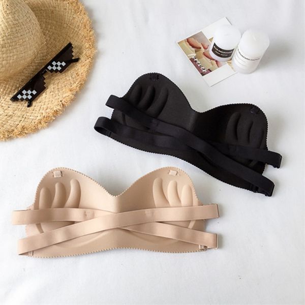 

beautiful back without rims comfortable anti-lighting invisible strapless gathered bra tube top, Red;black