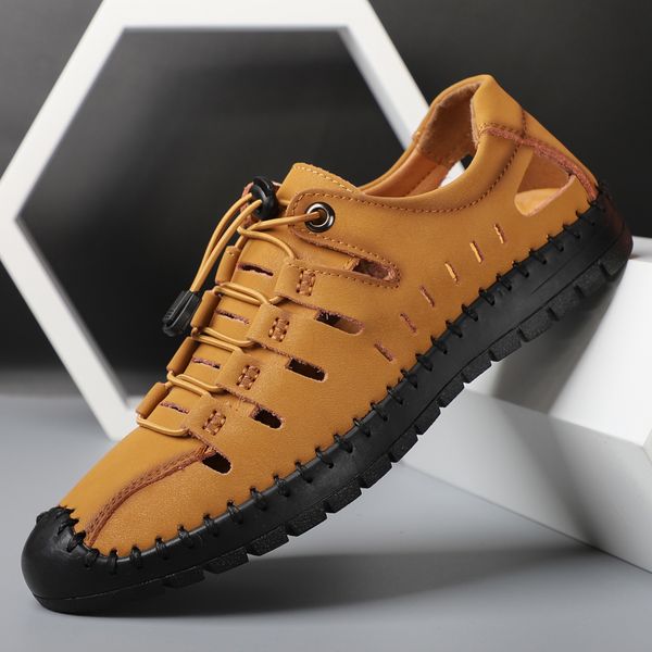 

summer men casual shoes sneakers luxury 2020 genuine leather mens loafers moccasins hollow out breathable italian driving shoes, Black