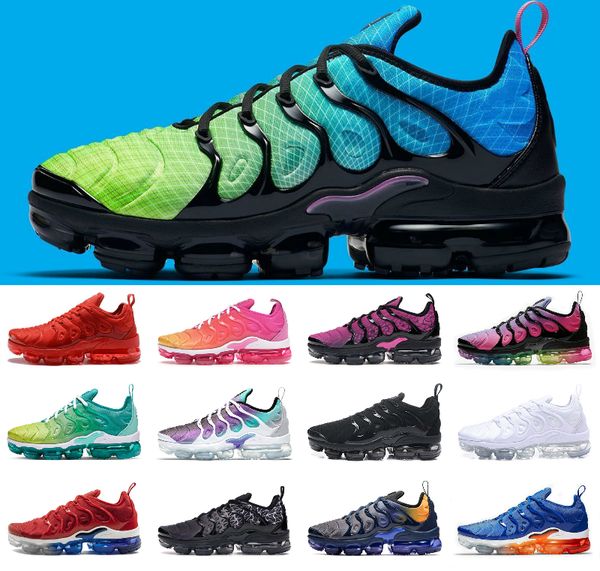 

2019 new tn plus shoes rainbow mens breathable mesh running shoes designer blue bumblebee be stripe air tn chaussures womens sneakers
