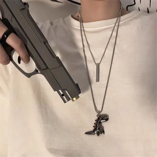 

retro small dinosaur pendant hipsters wild necklace men and women sweater chain couple accessories long necklace, Silver