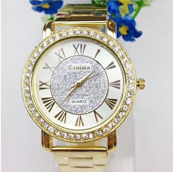 

korean version of european and american fashion diamond watch, golden watch, rose gold m-k watch, explosive watch, Slivery;brown