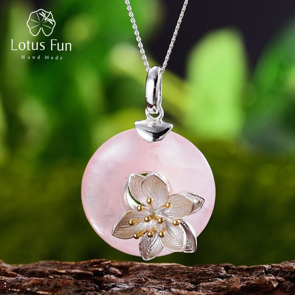 

lotus fun real 925 sterling silver natural pink stone handmade design fine jewelry lotus whispers pendant without necklace