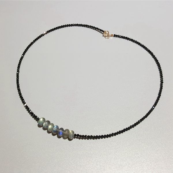 

lii ji natural aurora labradorite with black spinel 925 sterling silver 18k gold plated necklace delicate jewelry