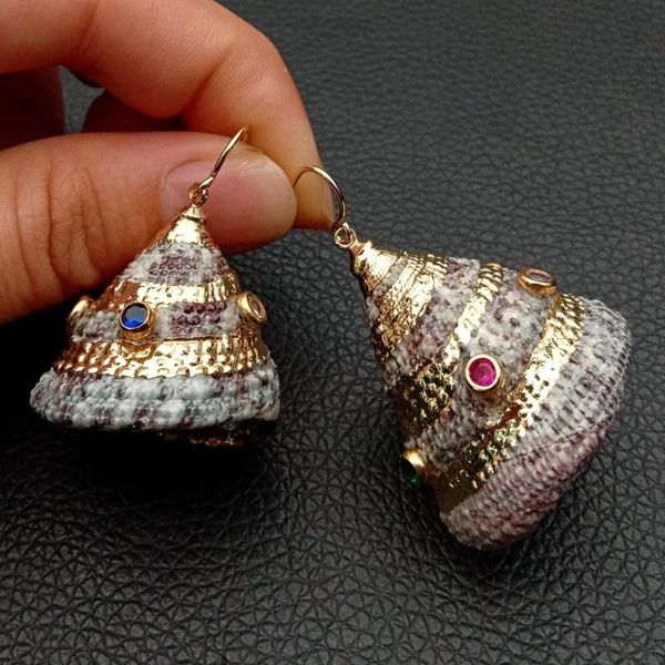 

sea shell spiral shell cz pave gold color plated hook dangle earrings, Silver