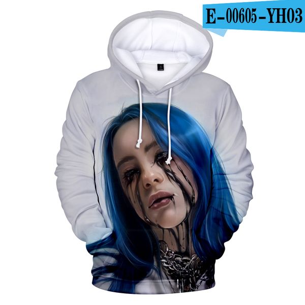

funeral billie singer eilish hoodies men/women winter warm casual sweatshirt harajuku billie eilish 3d print hip hop hoodie, Black