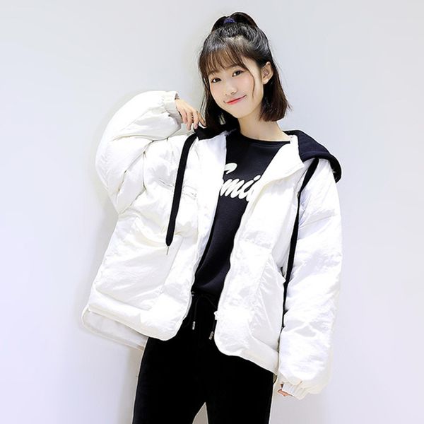 

lady autumn winter fake two pieces hooded parkas women fashion hit color loose wadded cotton coat long sleeve causal jacket z560, Black