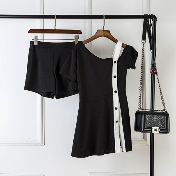 

lism 2019 сексуальный черный женский комплект club outfit одна кнопка с плеча длинный укороченный топ + эластичные шорты комплект лето 2 шт, White