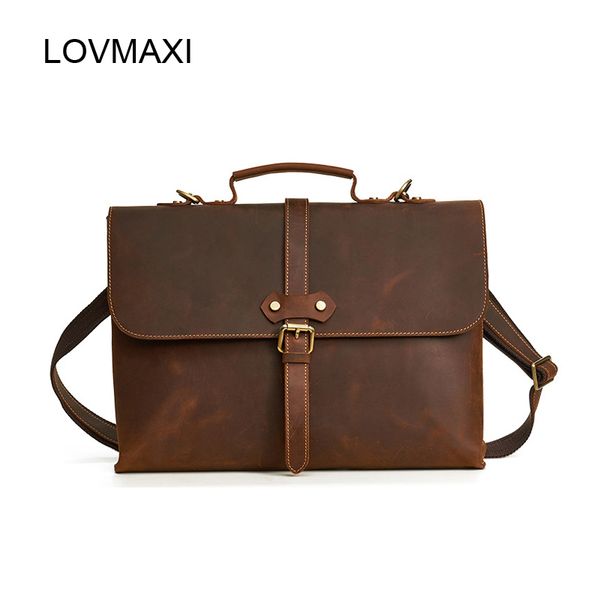 

new natural cow leather men briefcases crazy horse leather lapshoulder bags male business messenger bags man handbags