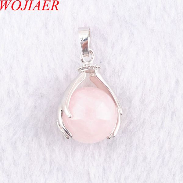 

wojiaer fashion palm bead design natural rose quartz stones pendants & necklaces bead women girls jewelry christmas gifts dn3155, Silver