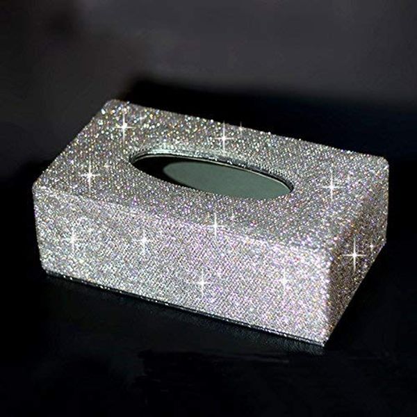 

pu leather facial tissue box bling bling napkin holder for home office, car automotive decoration(silver