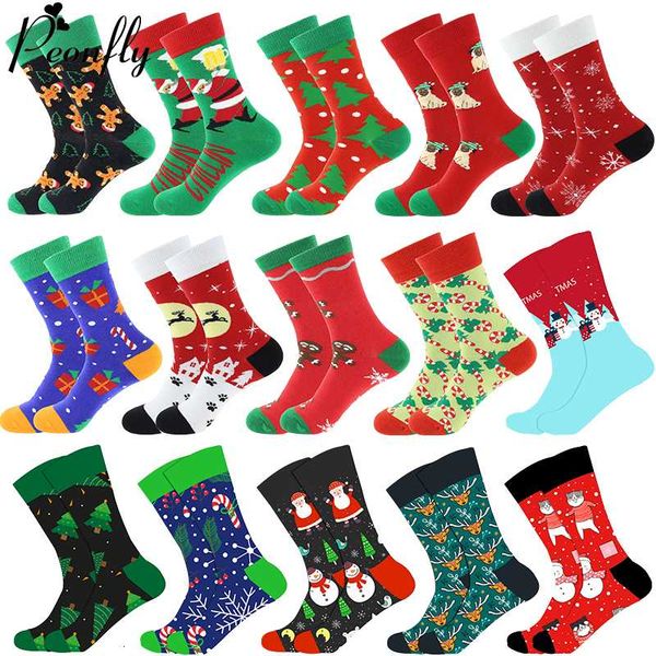 

christmas tree snow elk gift cotton happy socks peonfly new 2019 autumn winter christmas socks men funny new year santa claus, Black