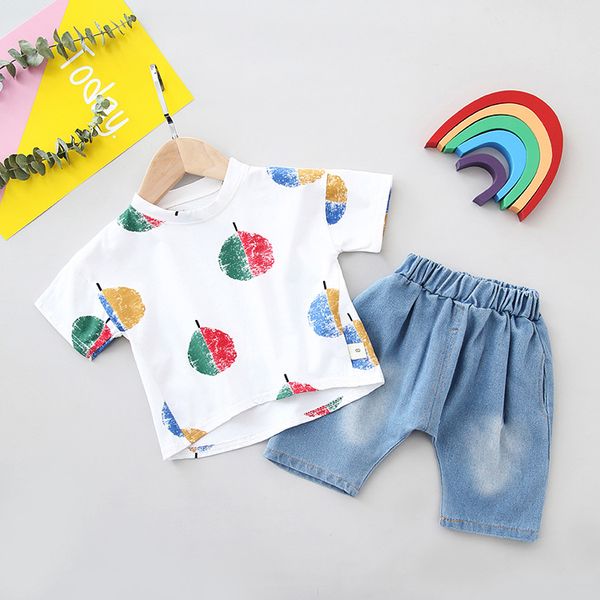 

dropshipping children's clothing summer girls new baby children printed short sleeve two-piece suit, White