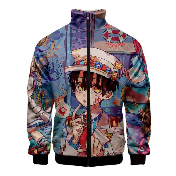

men's jackets toilet-bound hanako-kun jacket cartoon long sleeve zipper kakarot casual stand collar coat, Black;brown