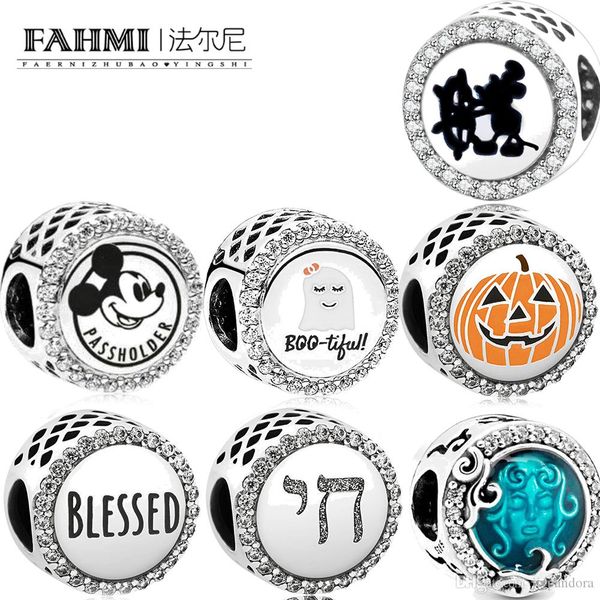 

hywo 100% 925 sterling silver charming haunted house pumpkin diy charm women bracelet trend beads wholesale, Black