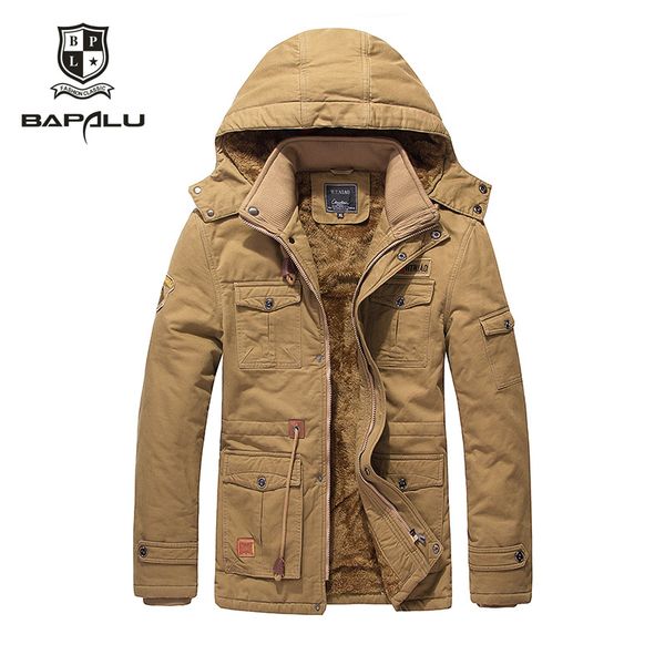 

winter jacket men casual long jacket plus velvet thick loose cotton coat men's european and american style coat 9933, Tan;black