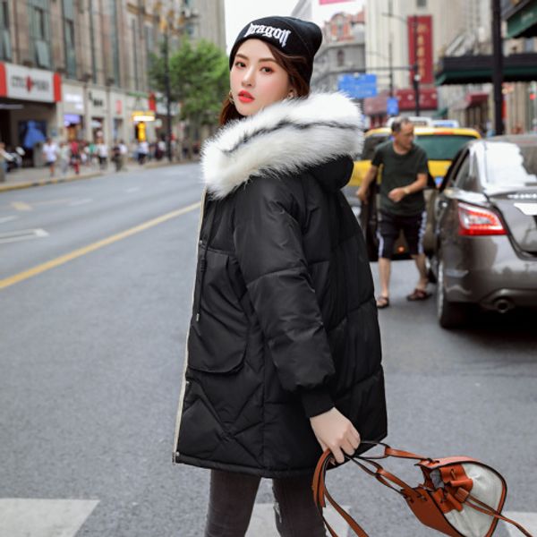 

2020 fashion fur collar hooded parka mujer winter cotton padded jacket women coat plus size thick warm long parkas overcoat, Black