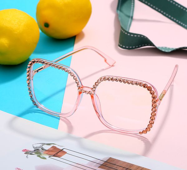

wholesales punk wind rhinestone glasses square large frame transparent diamond sunglasses europe and america unique fashion rhinestone glass, White;black