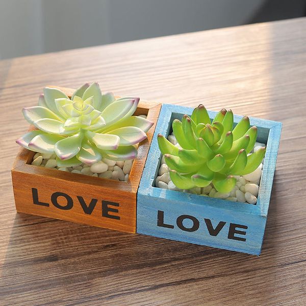 

mini square storage boxes retro flower pots succulent plant box natural wooden love letter garden pot