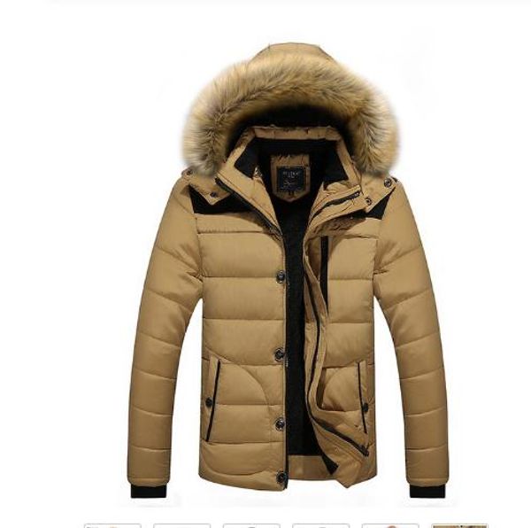 

bzbfskywinter warm men's fur collar cotton parkas baggy classic fashion travel college jackets male casual thick outerwear coat, Tan;black