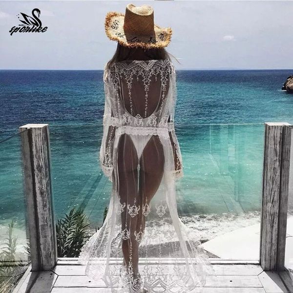 

2019 elegant cover-ups deep v-neck summer beach dress white lace tunic women beachwear swimsuit cover up robe de plage, Blue;gray