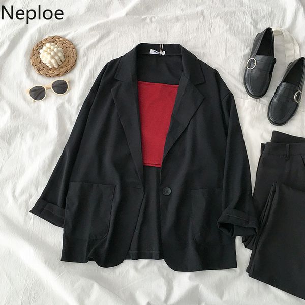 

neploe single button women blazer 2019 autumn pockets jacket korean retro suits coat work feminino outerwear blazers 53974, White;black