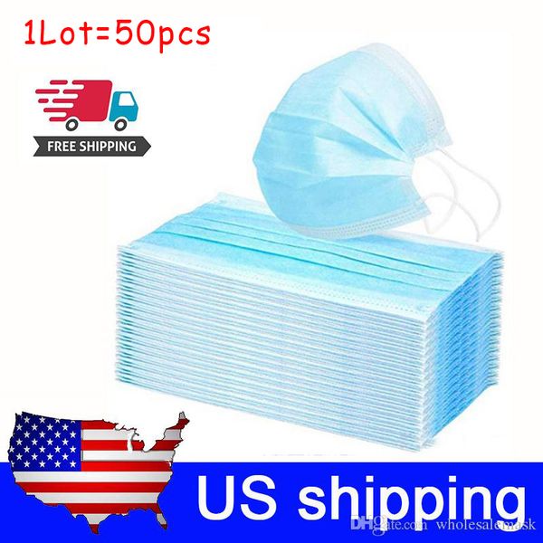 

us shipping 50 pcs disposable dust mask 3 layers dustproof facial protective cover masks anti-dust salon masks homeware ing