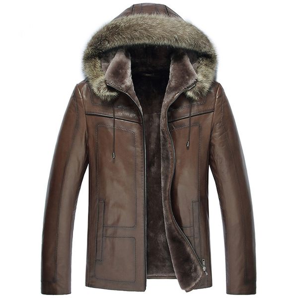 

genuine leather jacket men 100% wool fur liner warm coat winter jacket men raccoon fur collar luxury sheepskin coats 5xl my1595, Black