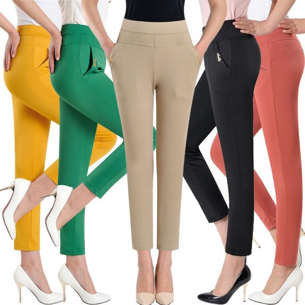 

5xl pants women summer elastic slim high waist pants female trousers women casual plus size office ladies streetwear q1418, Black;white