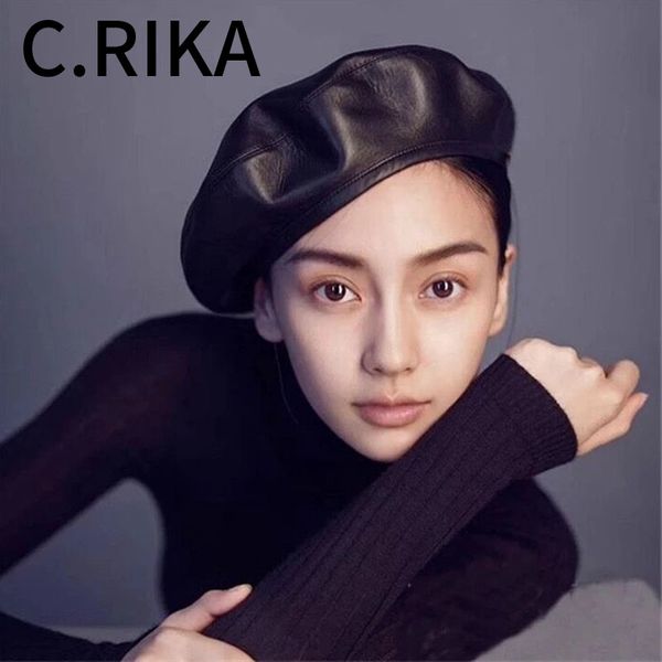 

fashion korean style berets women black red pu leather beret hat for women autumn winter flat cap gorras female retro beanie, Blue;gray