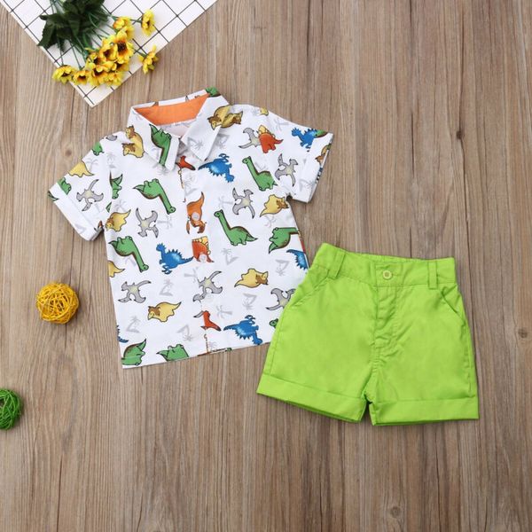 

toddler casual 2pcs baby kids boys summer short sleeve dinosaur print t-shirt +pants shorts outfits set au, White