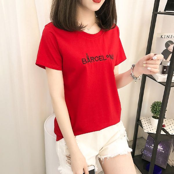 

red t-shirt women's short-sleeved summer clothes 2020 loose versatile student cotton half-sleeved t-shirt clothing clothing clothes ins, White