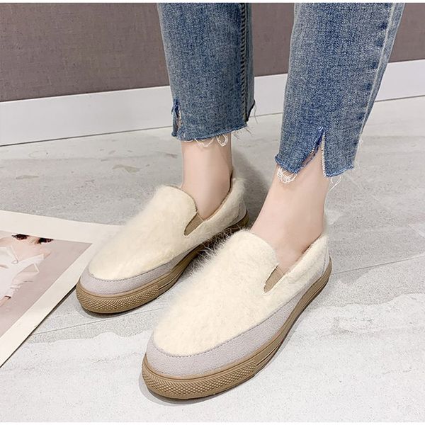 

women classic leopard loafers women's autumn ladies short furry plush woman platform casual comfort female slip on flat shoes, Black