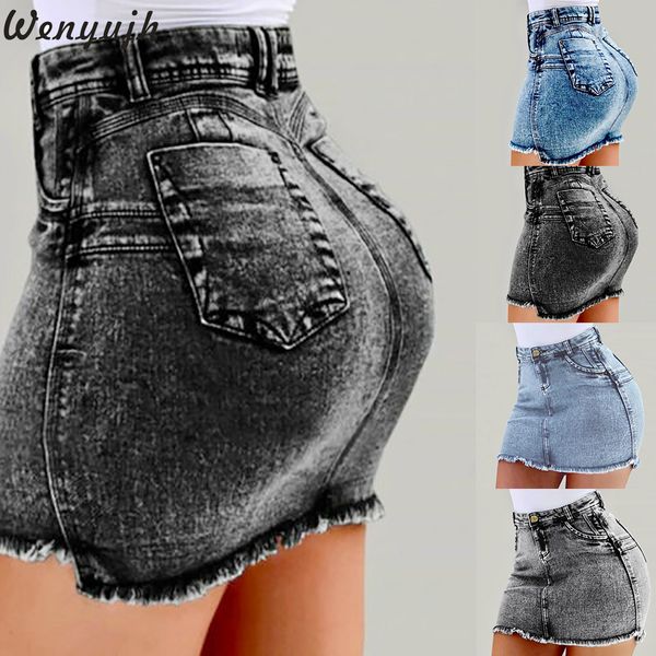 

wenyujh 2019 women washed frayed mid waist jean denim skirt mini skirts women pockets a-skirt girls casual fashion skirt, Black