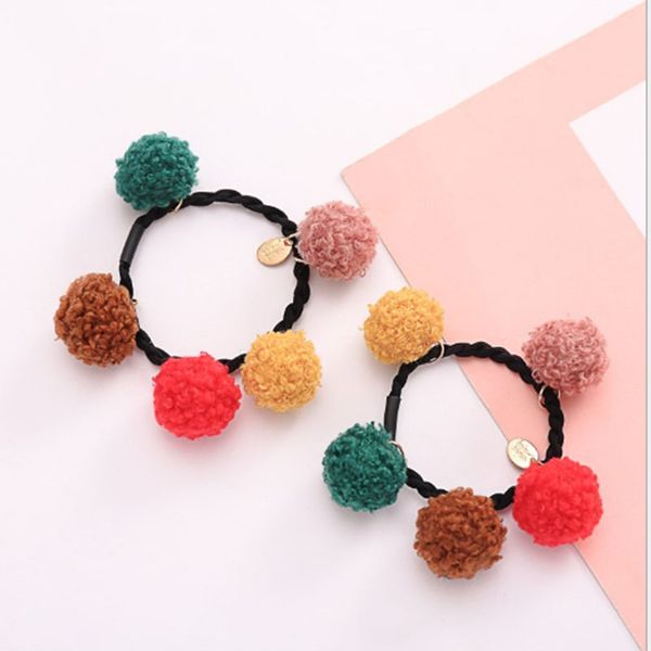 

autumn winter hair accessories woollen ball colorful balls head rope thick rubber bands christmas colored candy rubber bands