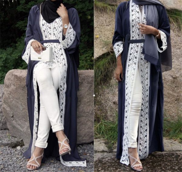 

fashion muslim lace maxi dress jubah middle east ramadan arab islamic clothing open abaya cardigan long robe gowns tunic kimono, Red