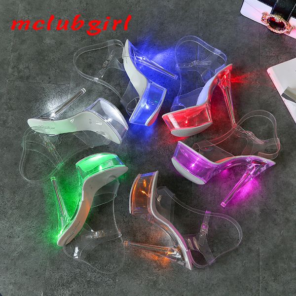 

34-43 super high heels luminous thin heel waterproof sandals transparent model crystal shoes wedding shoes lfd-190-15, Black