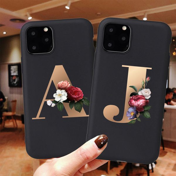 

имя пользовательского цветок письмо monogram черный мягкий чехол для iphone телефон 11 pro max x xs xr 5 5s se 6 6s 7 8 plus силиконовой зад