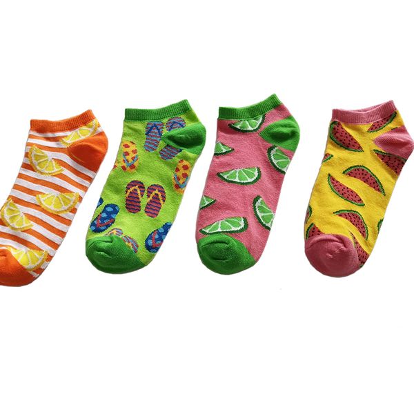 

4 pairs fashion 2020 summer new man women cotton couple boat socks fruit pattern low ankle socks boat lot, Black;white