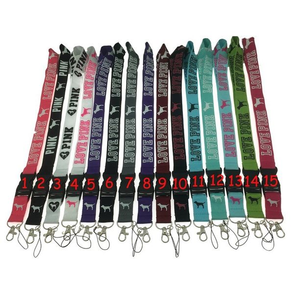 

Love Pink Lanyard 15 Доступных цветов ID Card Мобильный Телефон Шеи Брелок Ремешки Для Сотового Телефона Love Pink String Шейный Ремешок