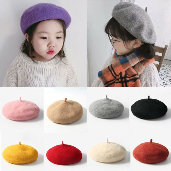 

детские kid девушка шерсть берета осень зима теплая painter hat cap шапочка на 2-5 лет, Yellow